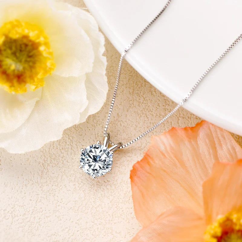 Round D Color Moissanite Solitaire Pendant Necklace in 925 Silver