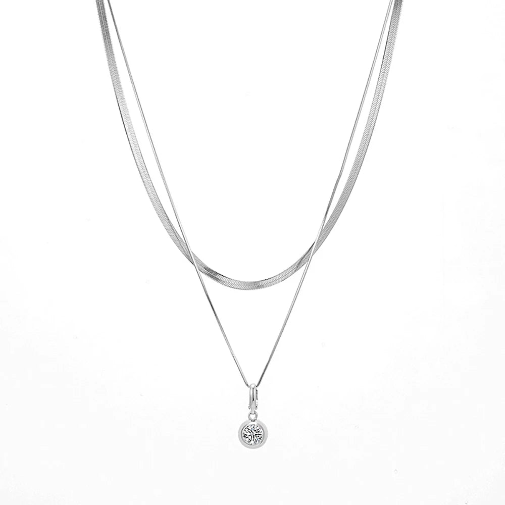Exquisite 1 Carat Bubble Moissanite Diamond Necklace | 925 Silver Snake Bone Chain | Layered Double Layer Necklaces for Women - Fine Jewelry