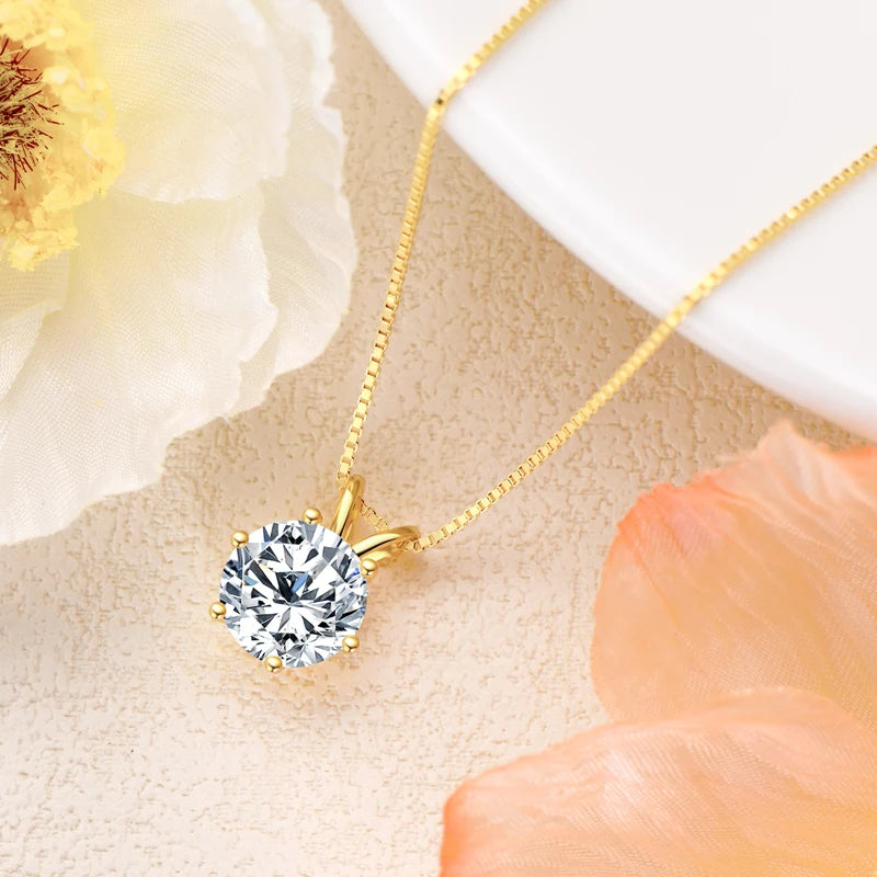 Round D Color Moissanite Solitaire Pendant Necklace in 925 Silver