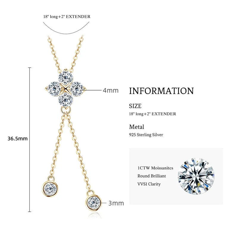 Four Leaf Clover Moissanite Pendant Necklace for Women – 925 Silver