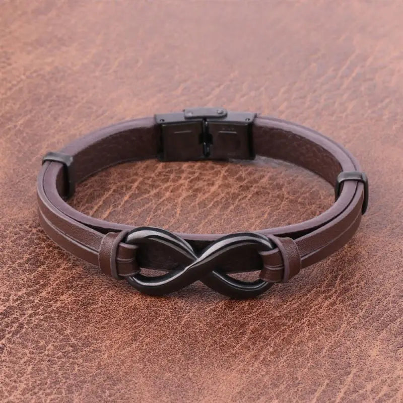 Men’s Leather Bracelet with Infinity Symbol | Custom Stainless Steel Gift