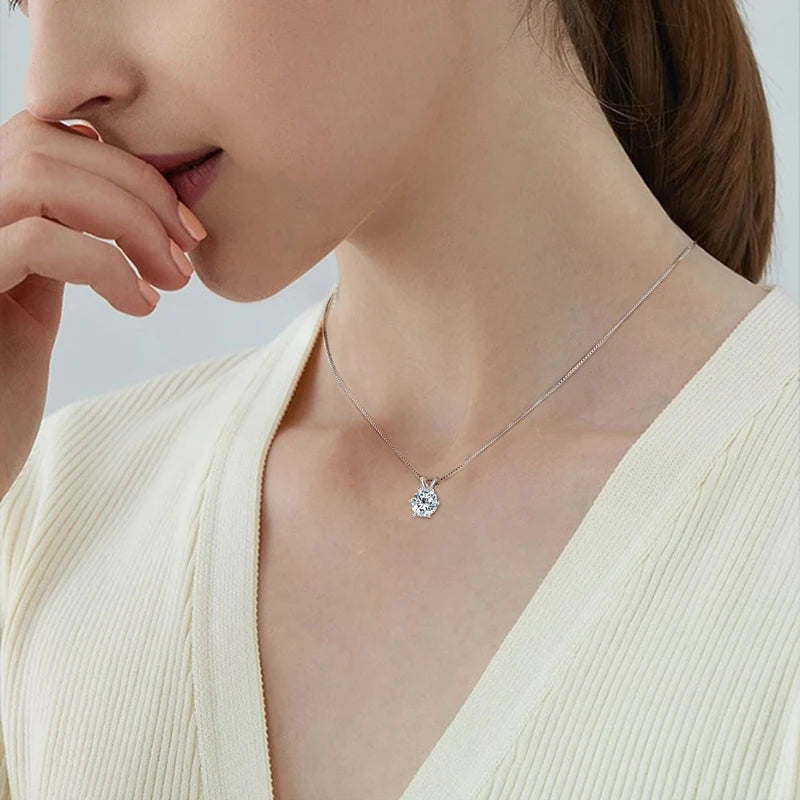 Round D Color Moissanite Solitaire Pendant Necklace in 925 Silver