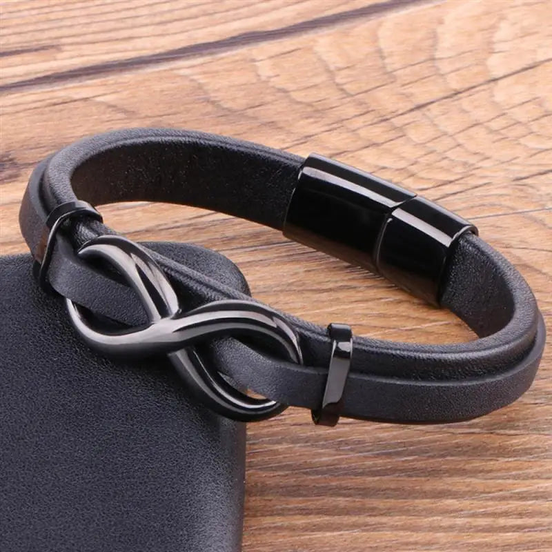 Men’s Leather Bracelet with Infinity Symbol | Custom Stainless Steel Gift