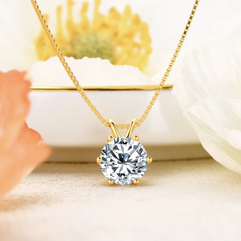 Round D Color Moissanite Solitaire Pendant Necklace in 925 Silver