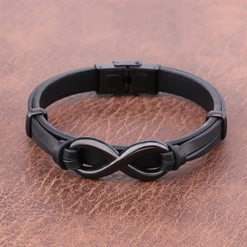 Men’s Leather Bracelet with Infinity Symbol | Custom Stainless Steel Gift