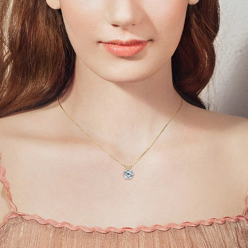 Round D Color Moissanite Solitaire Pendant Necklace in 925 Silver