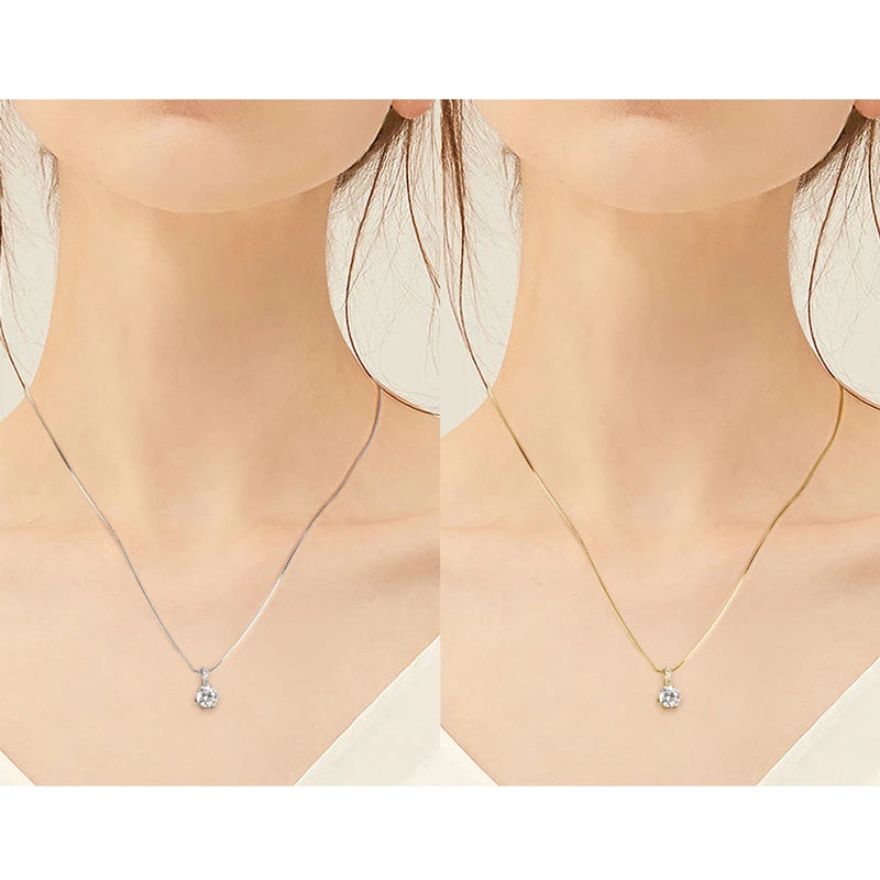 Dazzling 6.5mm/8mm D VVS1 Moissanite Diamond Pendant Necklace for Women | Real 925 Silver with 14k Gold Plating | High-Quality Jewelry Gift