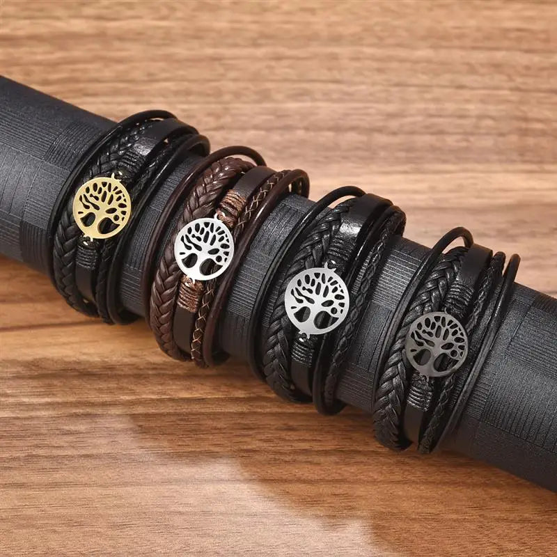 Men’s Tree of Life Leather Bracelet | Stainless Steel Magnetic Clasp