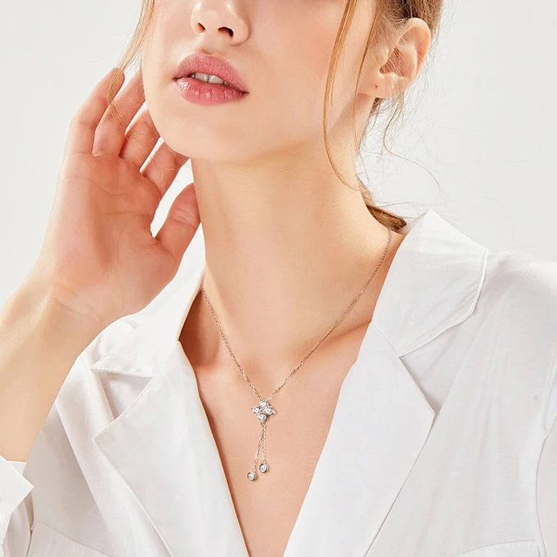 Four Leaf Clover Moissanite Pendant Necklace for Women – 925 Silver