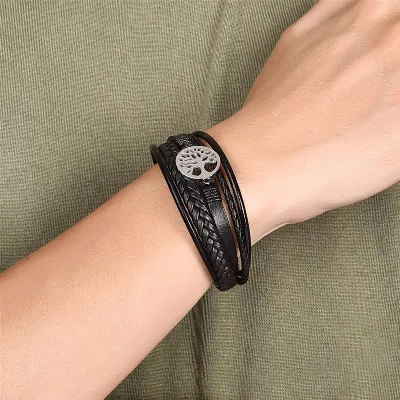 Men’s Tree of Life Leather Bracelet | Stainless Steel Magnetic Clasp