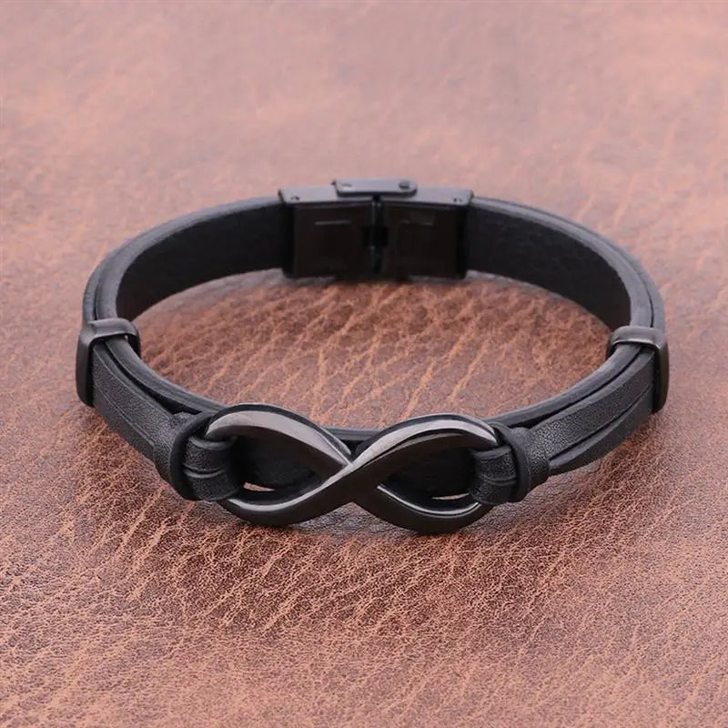 Men’s Leather Bracelet with Infinity Symbol | Custom Stainless Steel Gift