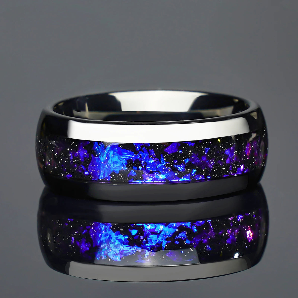 Stylish 4mm/8mm Amethyst Tungsten Ring | Black Wedding Band for Him & Her
