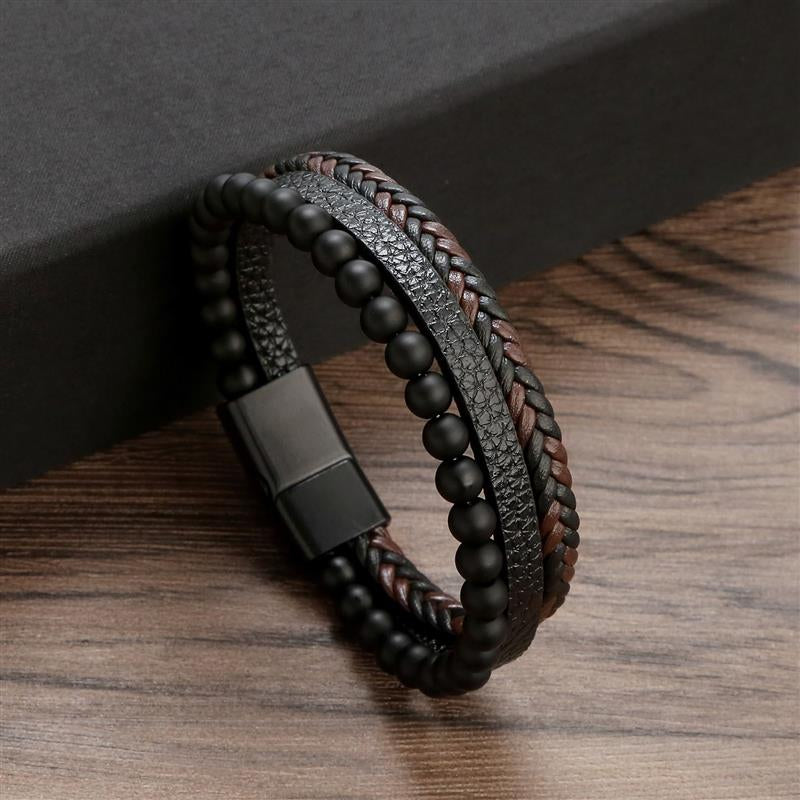 Boho Men’s Tiger Eye Bracelet | Handmade Leather Multilayer Wristband