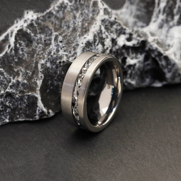 Men’s Silver Meteorite Ring | Tungsten Wedding Band | Interstellar Gift
