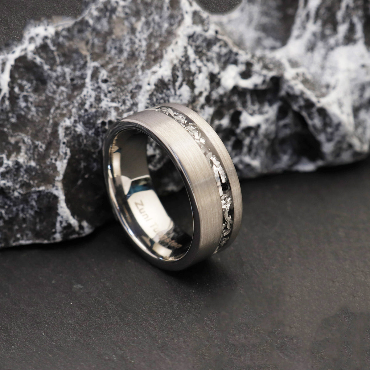 Men’s Silver Meteorite Ring | Tungsten Wedding Band | Interstellar Gift