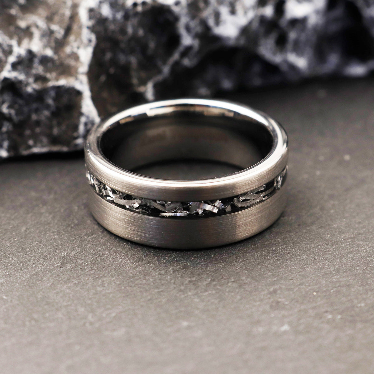 Men’s Silver Meteorite Ring | Tungsten Wedding Band | Interstellar Gift
