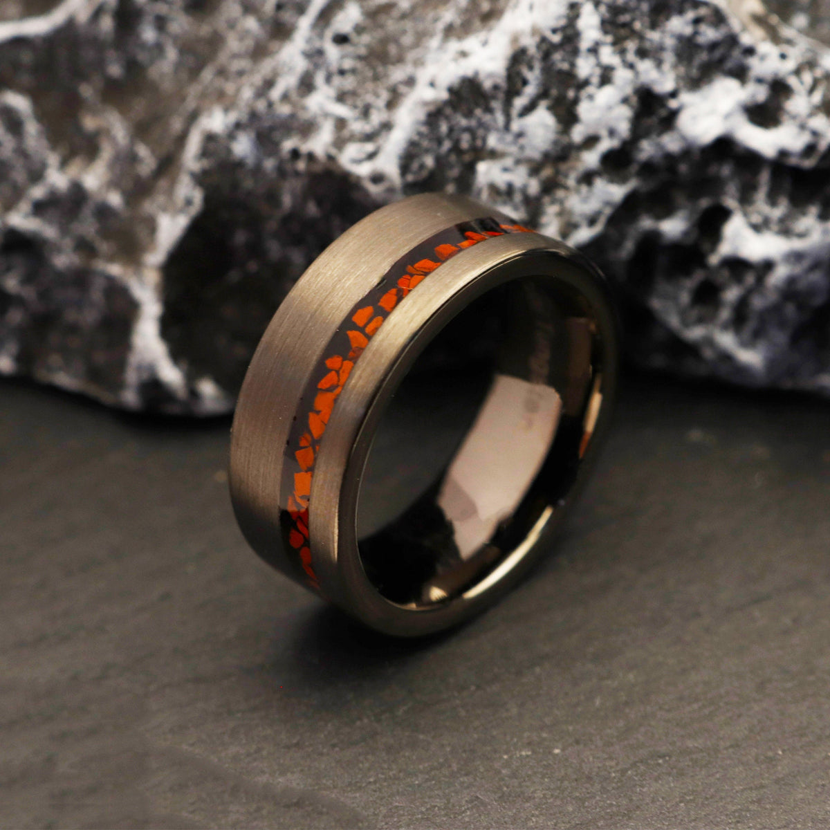Unique Fossil Ring, Dinosaur Bone Ring, T-Rex Ring, 8mm Wedding Band, Engagement Ring, Red Dinosaur Bone, Tyrannosaurus Bone Ring