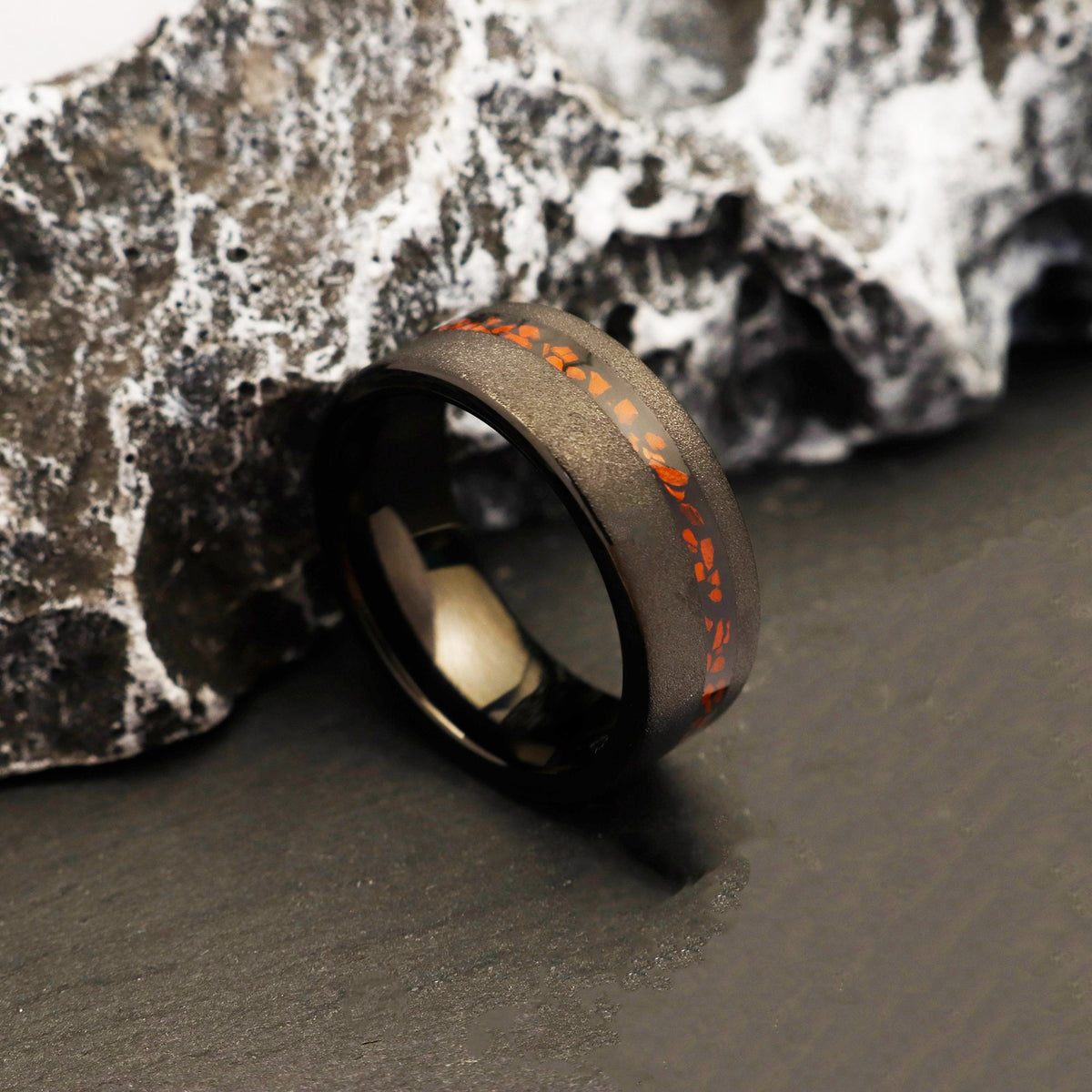 T-Rex Dinosaur Bone Ring – Fossilized Tyrannosaurus Rex Ring – 8mm Red Dinosaur Bone Ring – Unique Engagement Gift for Fiance