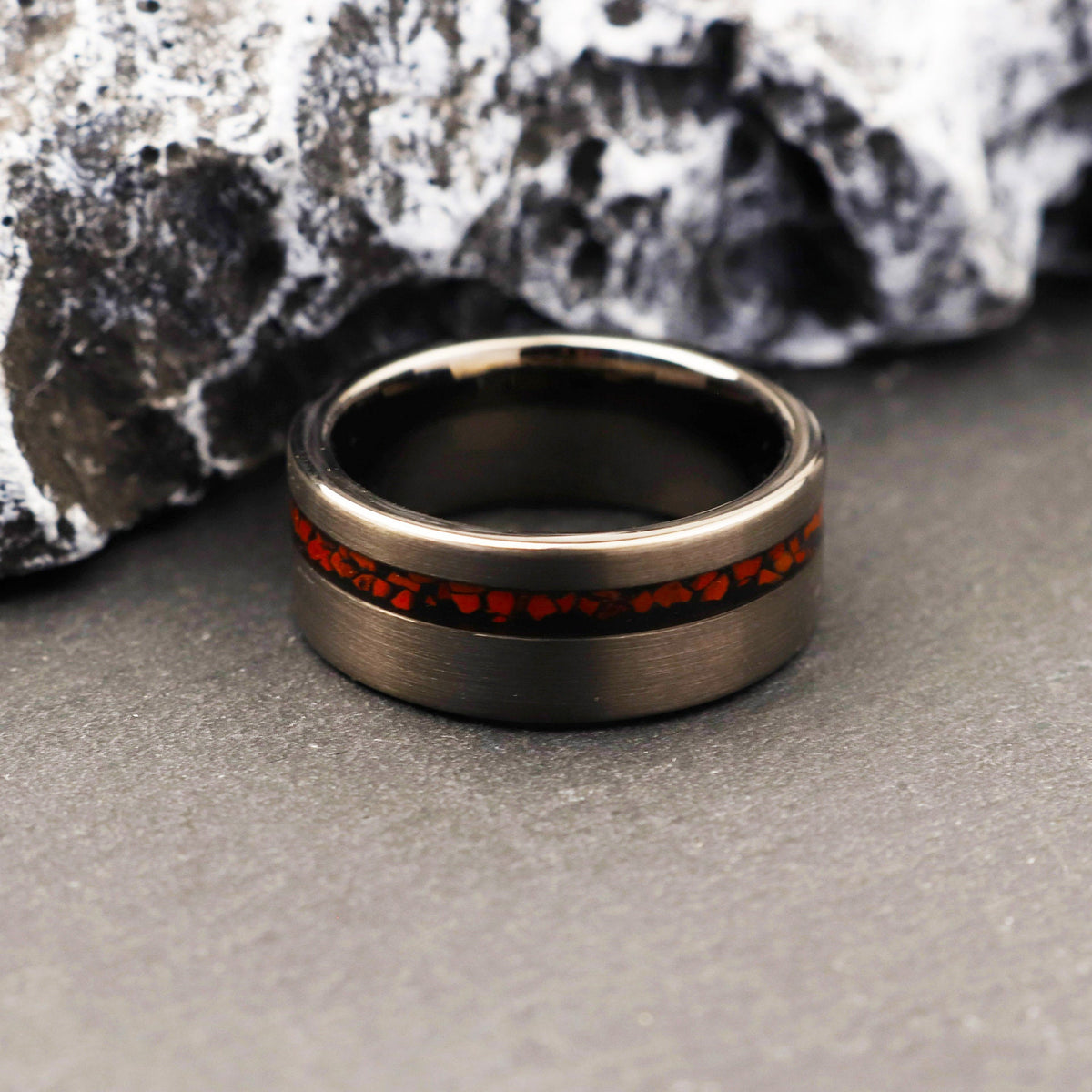 Unique Fossil Ring, Dinosaur Bone Ring, T-Rex Ring, 8mm Wedding Band, Engagement Ring, Red Dinosaur Bone, Tyrannosaurus Bone Ring