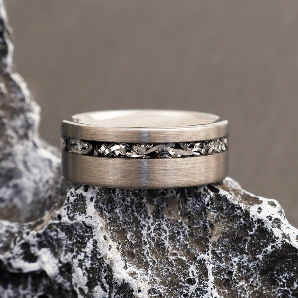 Men’s Silver Meteorite Ring | Tungsten Wedding Band | Interstellar Gift