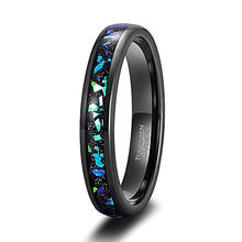 Crushed Blue Opal and Glitter Inlay Tungsten Carbide Ring - Unique Engagement Ring - Black Wedding Band - Anti Scratch - Rings for Couples