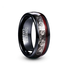 Tungsten Carbide Ring with Red Spiral Piano Thread & Steel Plating Inlay - Wedding Band Engagement Ring - Anti-Scratch Hypoallergenic