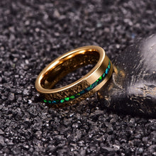 Electric Gold Green Opal Stones Tungsten Ring - 6mm Mens Wedding Band - Anniversary Gift - Womens Engagement Ring - Custom Engraved Ring