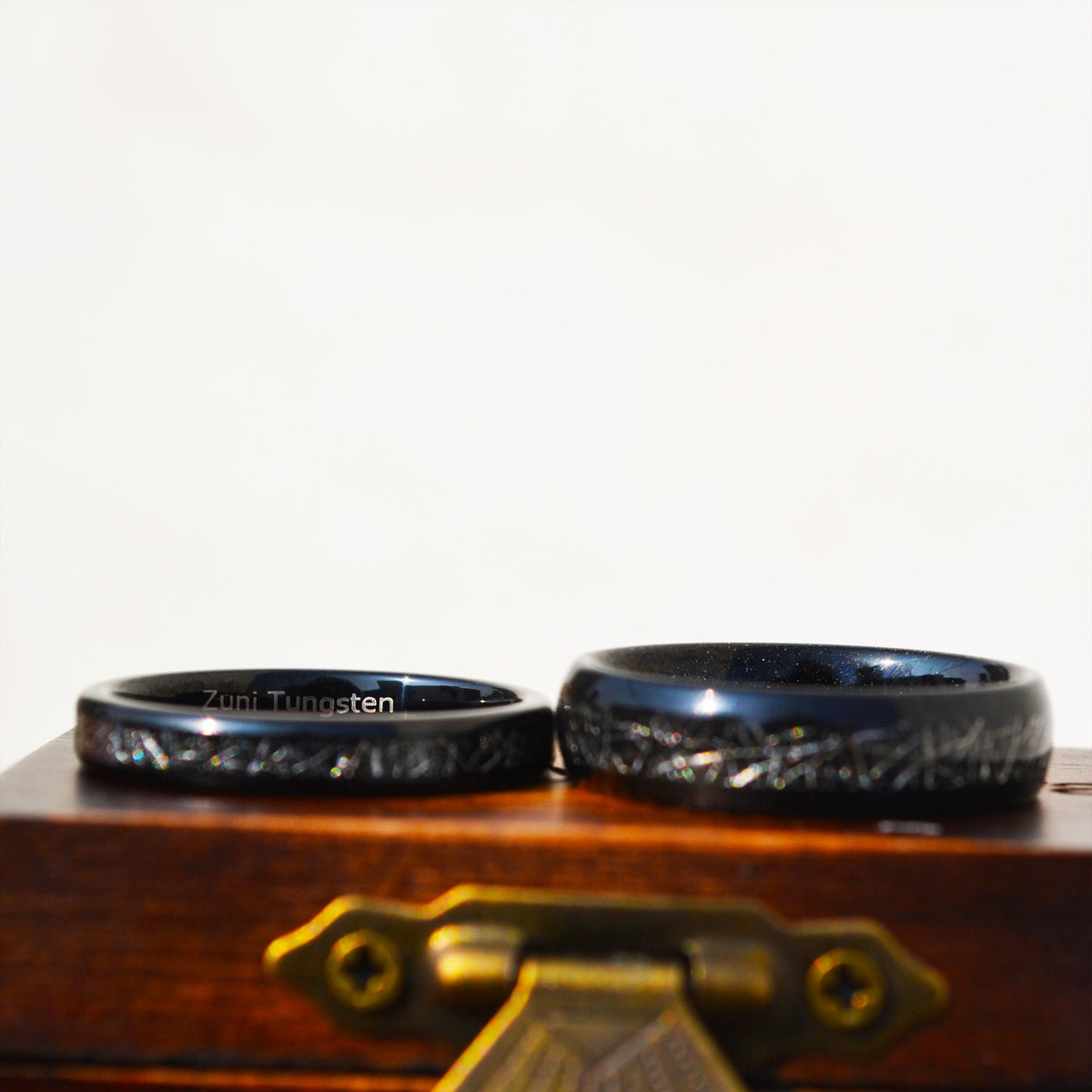 Classic Black Meteorite Ring - 6, 4 mm Couples Matching Rings - Imitated Meteorite Carbon Fiber Inlay - Wedding Ring Set - Gift For Couples
