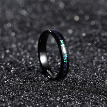 Crushed Blue Opal and Glitter Inlay Tungsten Carbide Ring - Unique Engagement Ring - Black Wedding Band - Anti Scratch - Rings for Couples