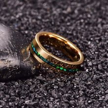 Electric Gold Green Opal Stones Tungsten Ring - 6mm Mens Wedding Band - Anniversary Gift - Womens Engagement Ring - Custom Engraved Ring
