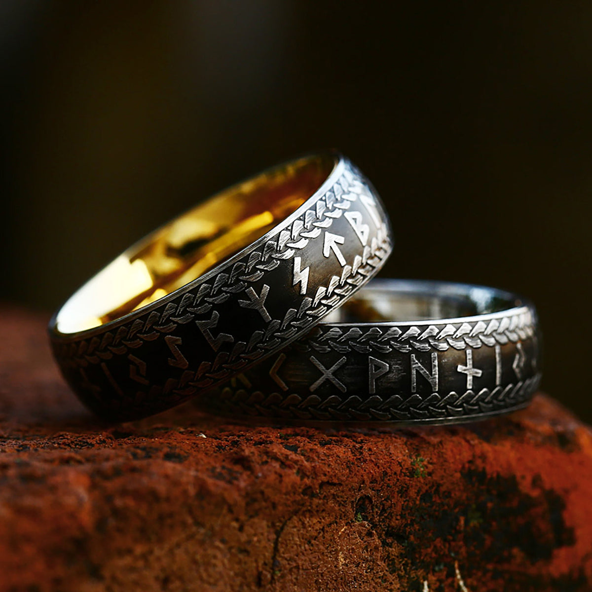 Retro Nordic Viking Rune Ring Set for Men and Women | Engraved Norse Rune Couples Matching Rings | Boho Pagan Jewelry