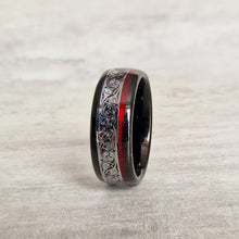 Tungsten Carbide Ring with Red Spiral Piano Thread & Steel Plating Inlay - Wedding Band Engagement Ring - Anti-Scratch Hypoallergenic