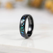 Crushed Blue Opal and Glitter Inlay Tungsten Carbide Ring - Unique Engagement Ring - Black Wedding Band - Anti Scratch - Rings for Couples