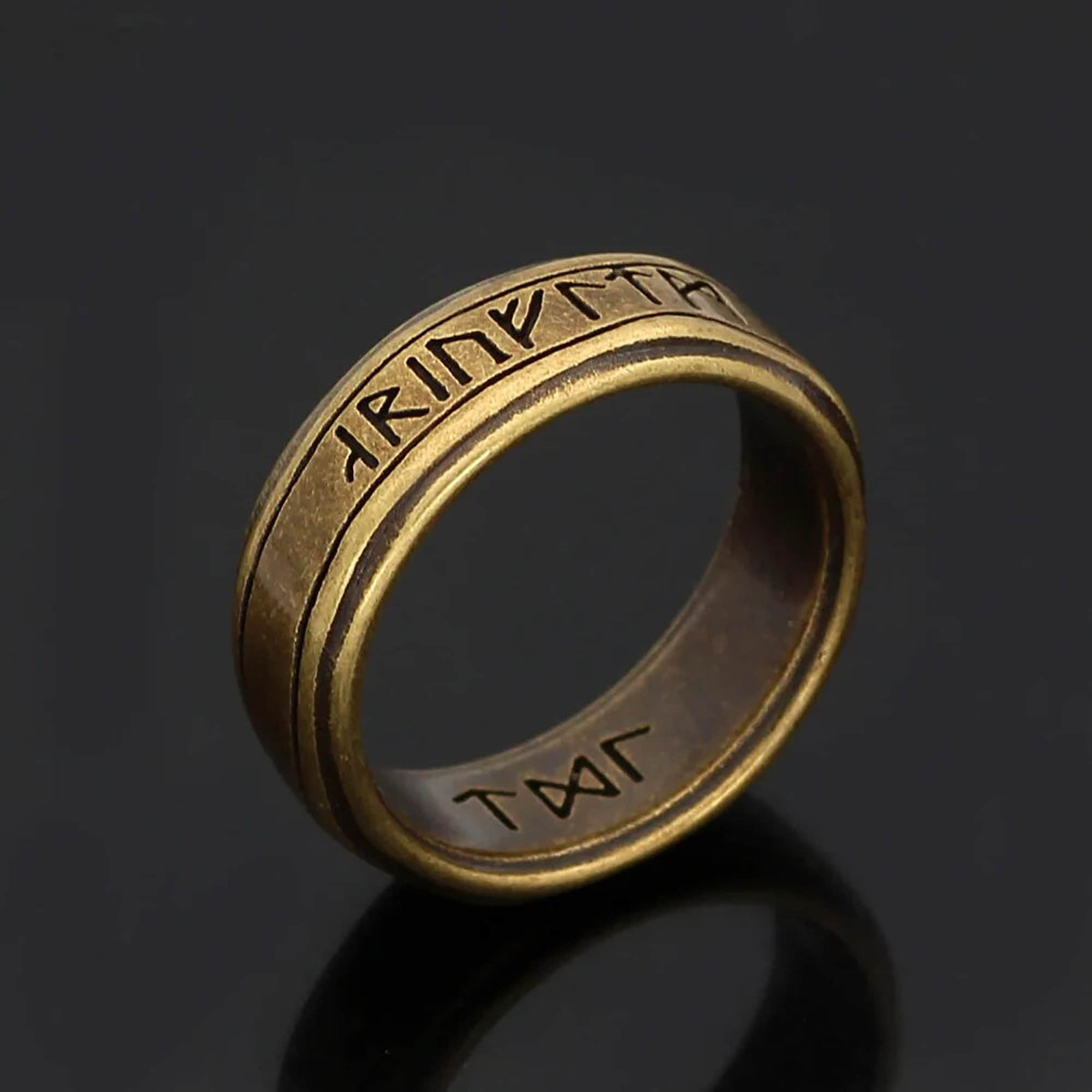 Vintage Nordic Viking Rune Ring for Men | Engraved Norse Rune Ring | Bronze Finish Boho Jewelry | Unique Gift for Him