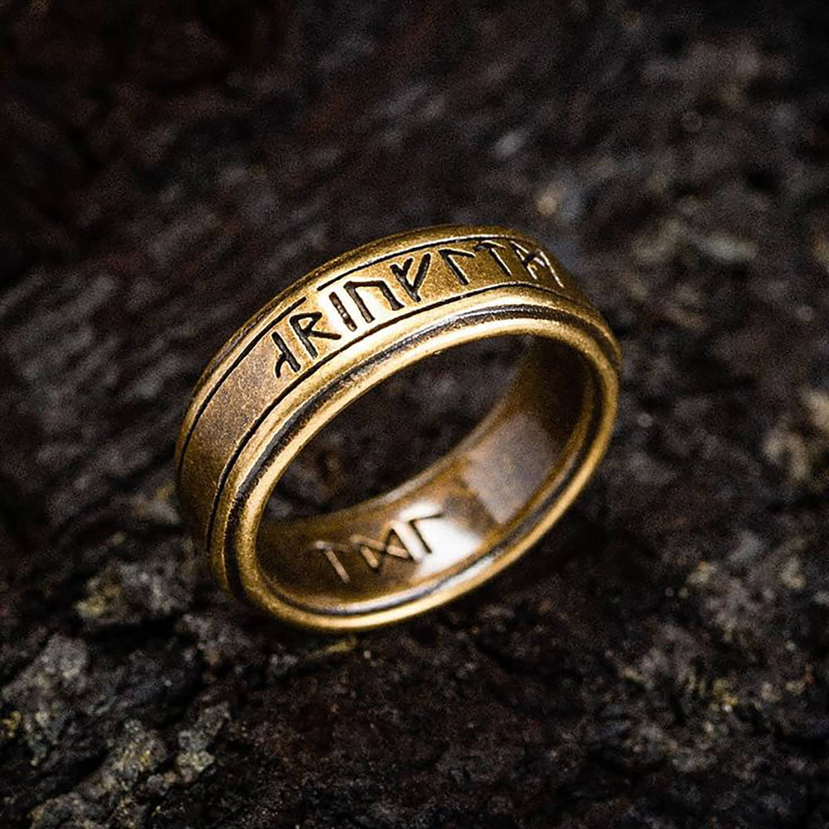 Vintage Nordic Viking Rune Ring for Men | Engraved Norse Rune Ring | Bronze Finish Boho Jewelry | Unique Gift for Him