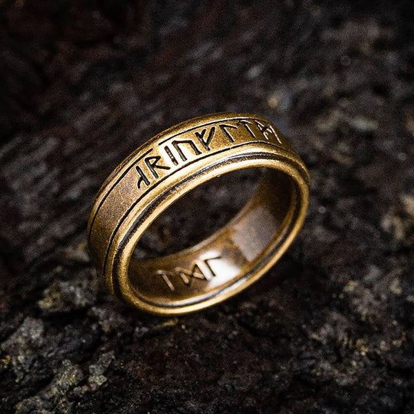 Vintage Nordic Viking Rune Ring for Men | Engraved Norse Rune Ring | Bronze Finish Boho Jewelry | Unique Gift for Him