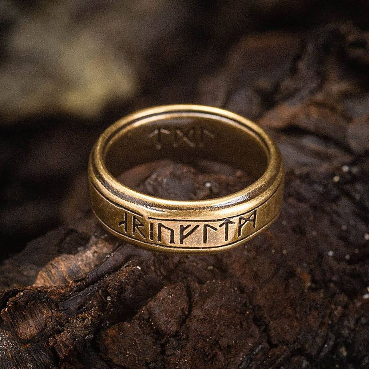 Vintage Nordic Viking Rune Ring for Men | Engraved Norse Rune Ring | Bronze Finish Boho Jewelry | Unique Gift for Him