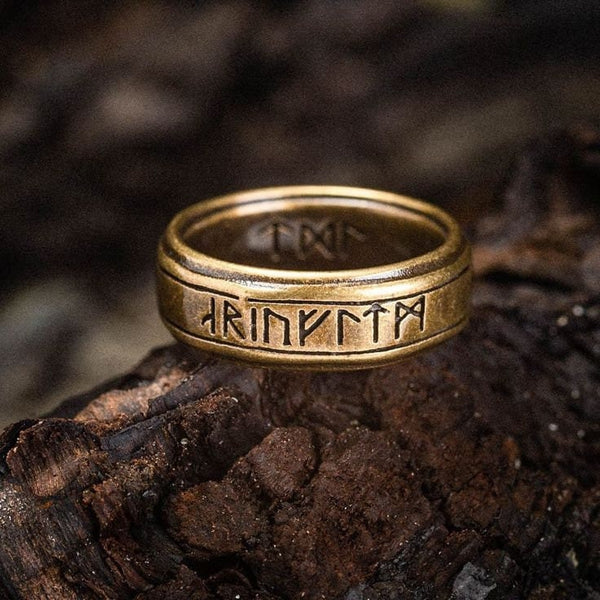 Vintage Nordic Viking Rune Ring for Men | Engraved Norse Rune Ring | Bronze Finish Boho Jewelry | Unique Gift for Him
