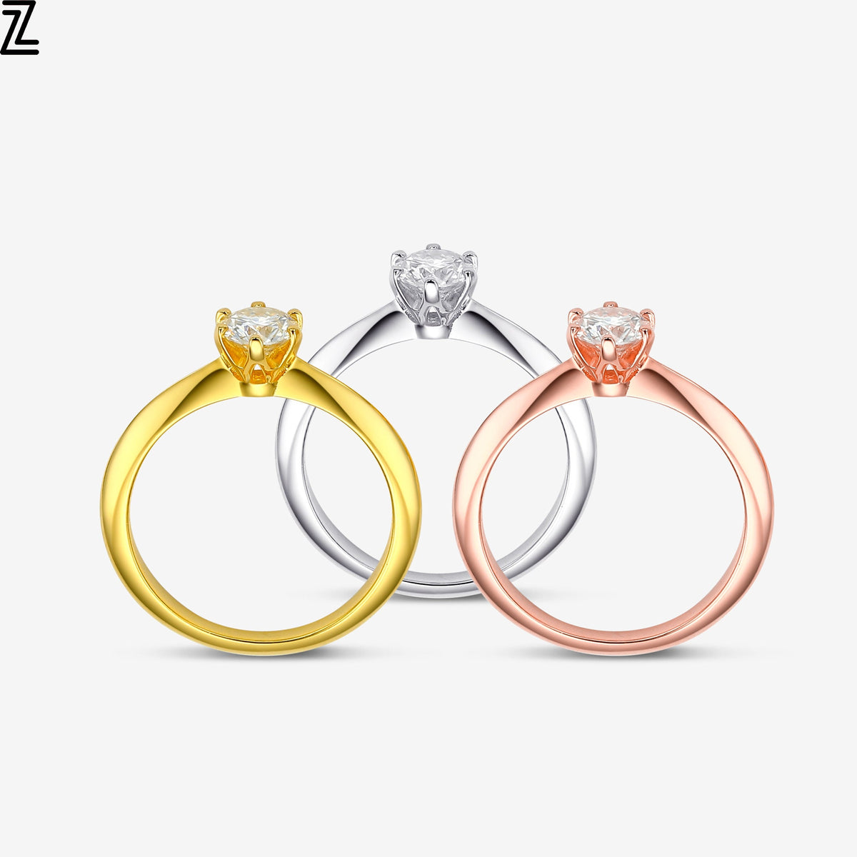 Real D2CT Moissanite Ring | Solitaire Round Cut Diamond Engagement Ring | 925 Sterling Silver Gold Plated Jewelry, Anniversary Gift