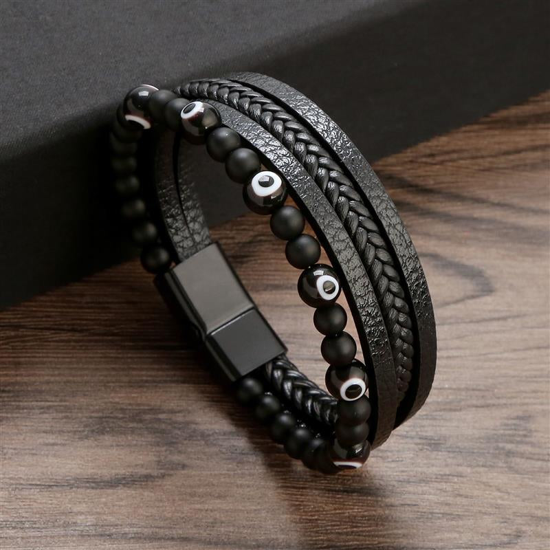 Tiger Eye Bracelet for Men | Boho Multi-Layer Leather Bracelet
